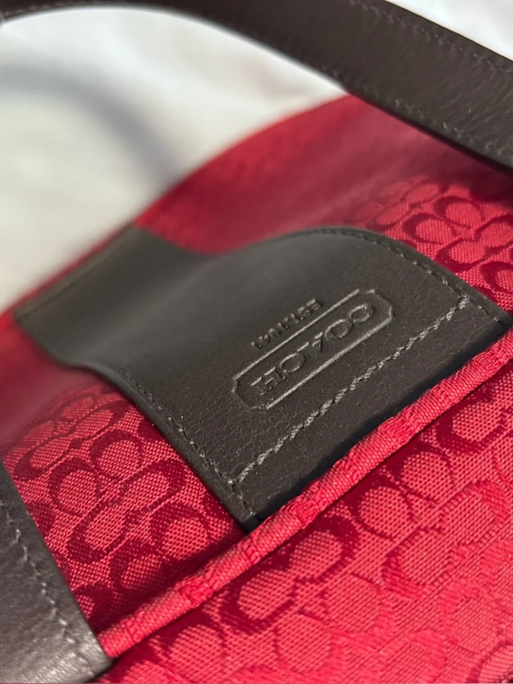 Coach Red Toiletries Bag Leather Accents and Handles - Picture 6 of 12